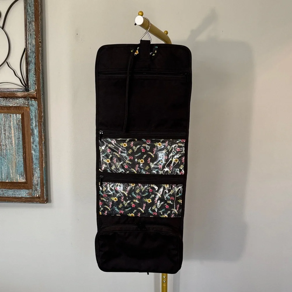 Vera Bradley Black Hanging cosmetics Organizer with Floral Trim EUC